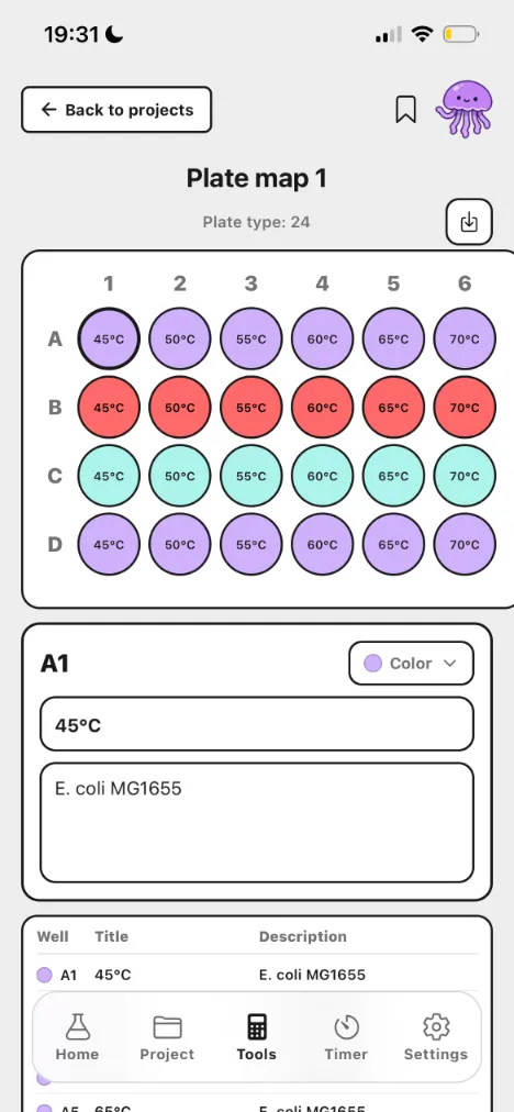 Lab Laps colony workflow screen