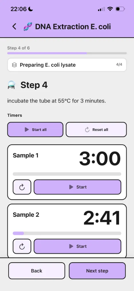 Lab Laps protocol run screen
