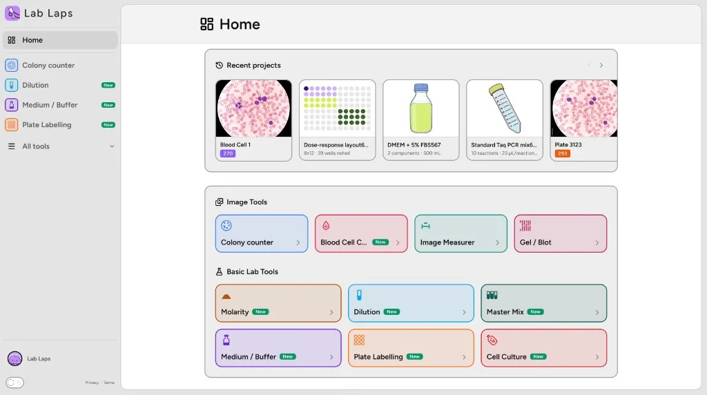 Lab Laps desktop web workspace on a computer